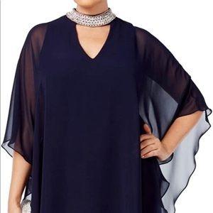 Navy Xscape caped sheath dress. 16w.